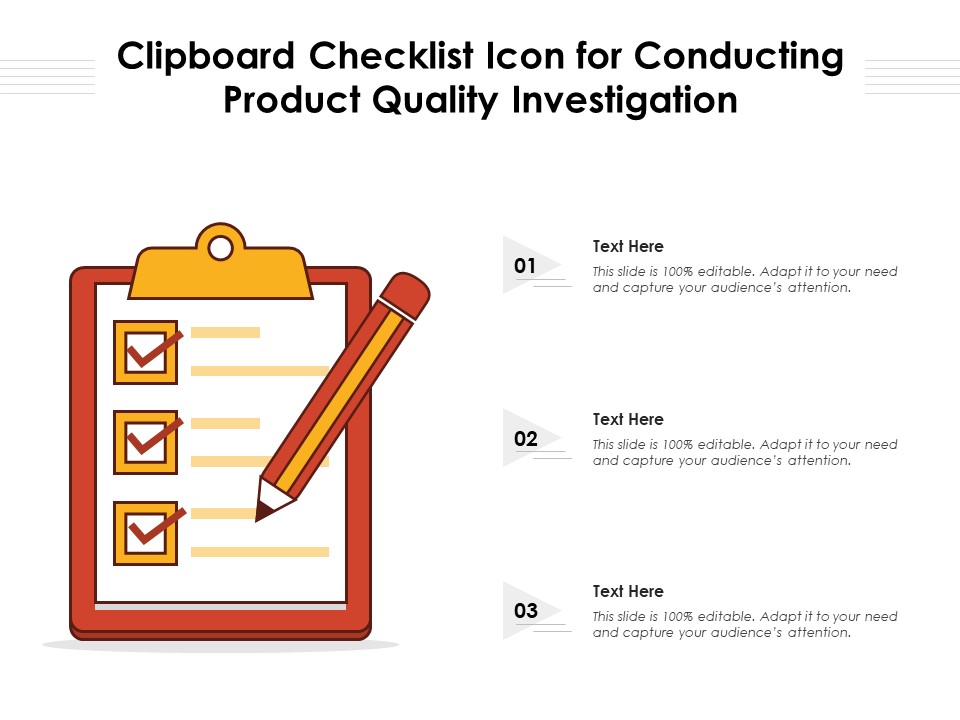 Clipboard Checklist Icon For Conducting Product Quality Investigation Ppt PowerPoint Presentation Gallery Examples PDF