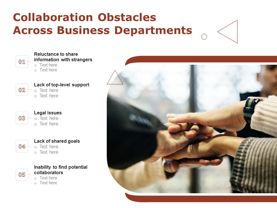 Collaboration Obstacles Across Business Departments Ppt PowerPoint Presentation Gallery Brochure PDF