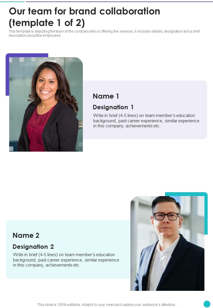 Collaboration To Partner With Celebrities Our Team For Brand One Pager Sample Example Document