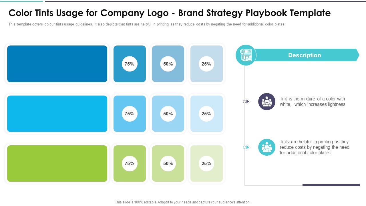 Color Tints Usage For Company Logo Brand Strategy Playbook Template Graphics PDF