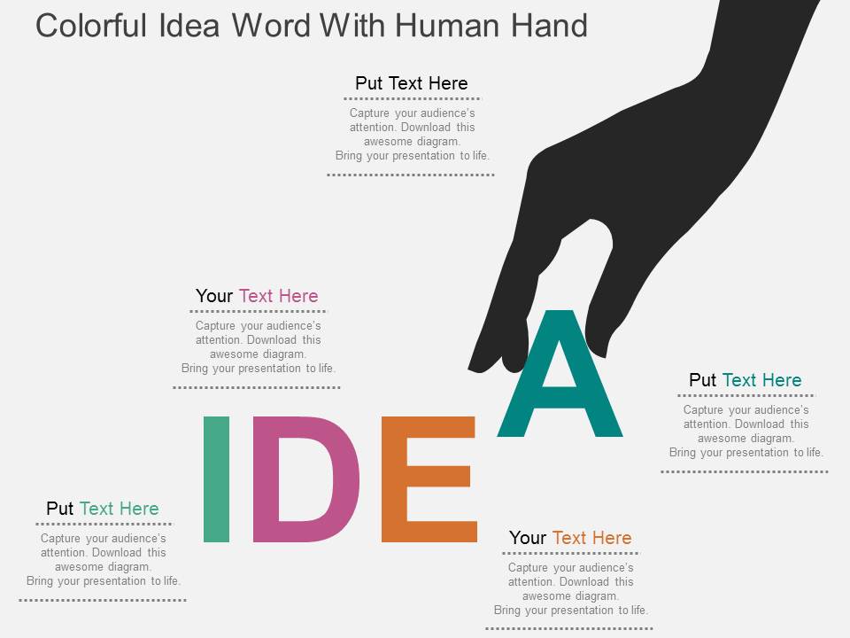 Colorful Idea Word With Human Hand Powerpoint Templates