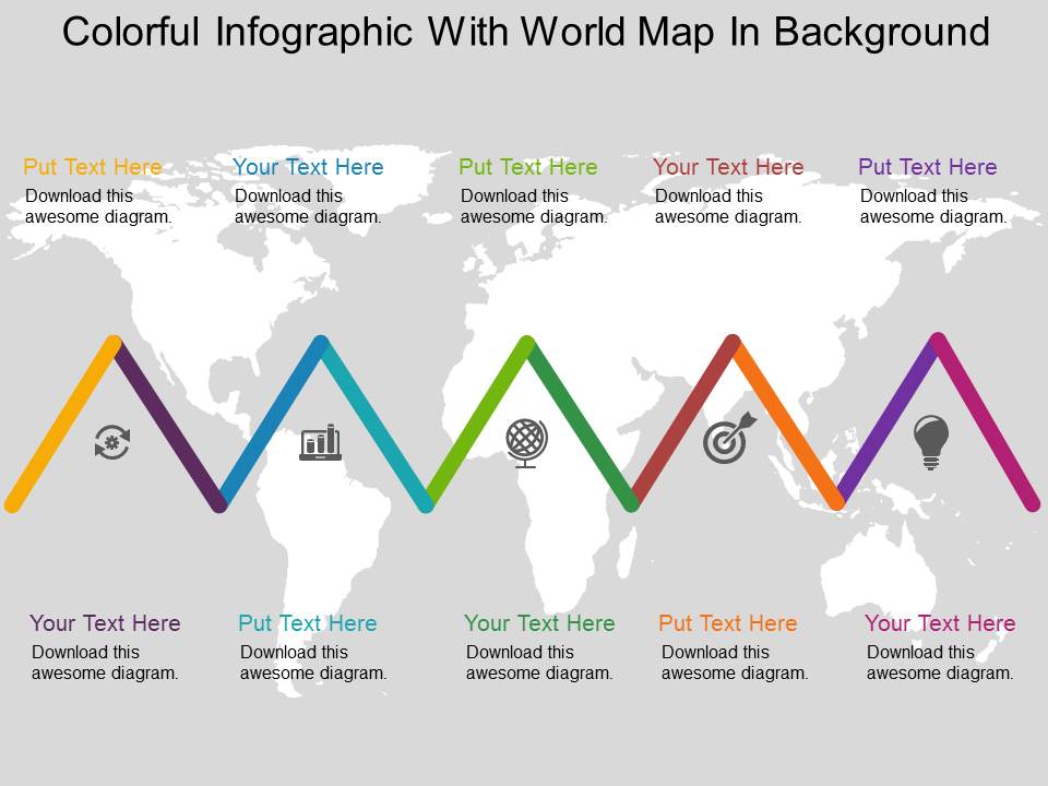 Colorful Infographic With World Map In Background Powerpoint Templates
