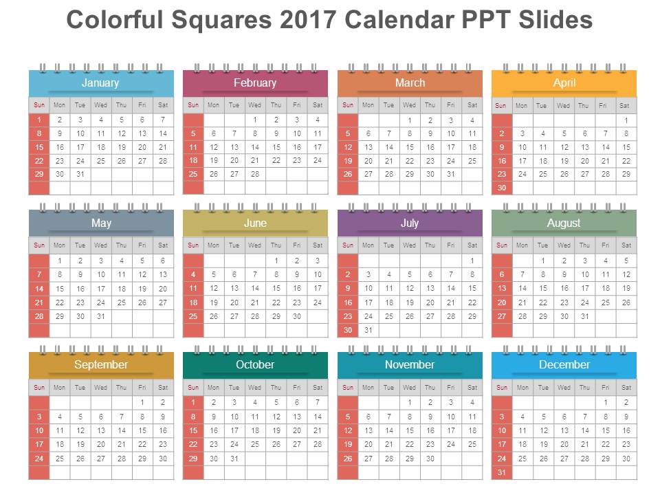 Colorful Squares 2017 Calendar Ppt Slides