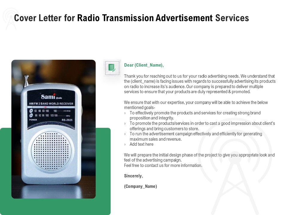Commercial Broadcasting Cover Letter For Radio Transmission Advertisement Services Designs PDF