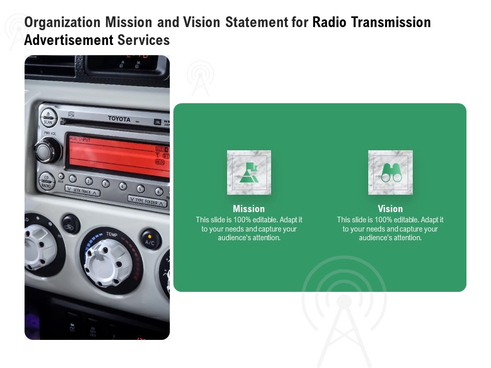 Commercial Broadcasting Organization Mission And Vision Statement For Radio Transmission Advertisement Services Summary PDF