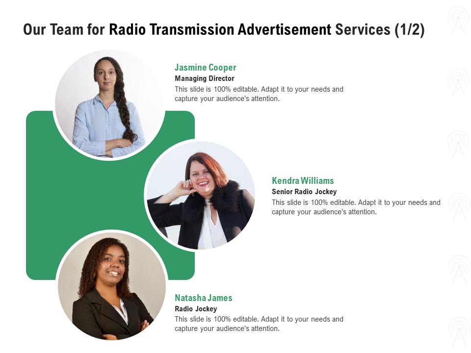 Commercial Broadcasting Our Team For Radio Transmission Advertisement Services Audience Themes PDF