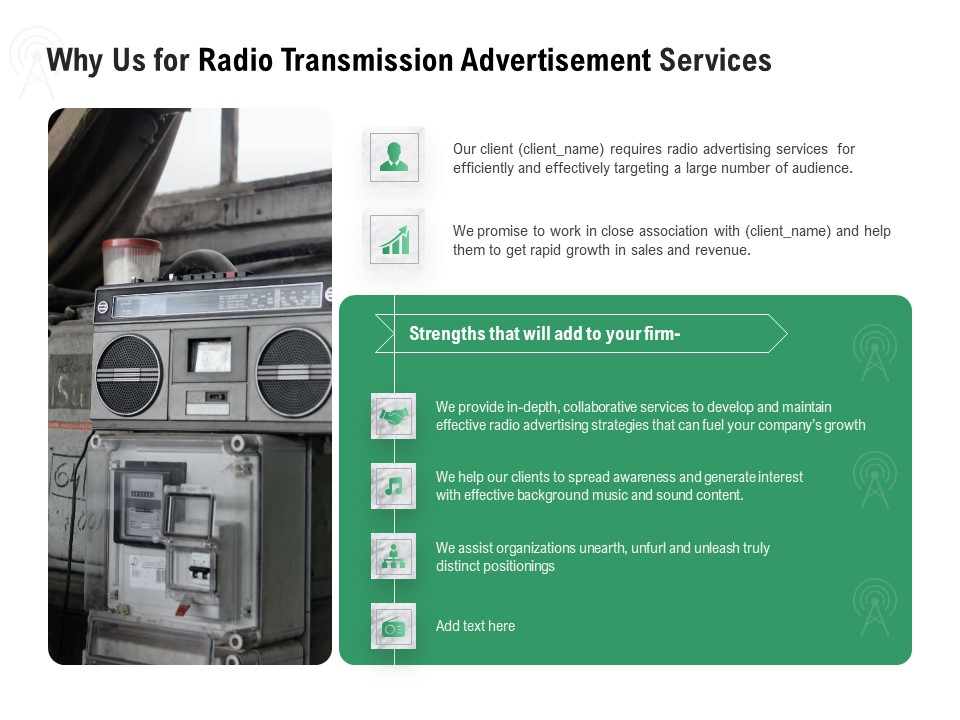 Commercial Broadcasting Why Us For Radio Transmission Advertisement Services Elements PDF