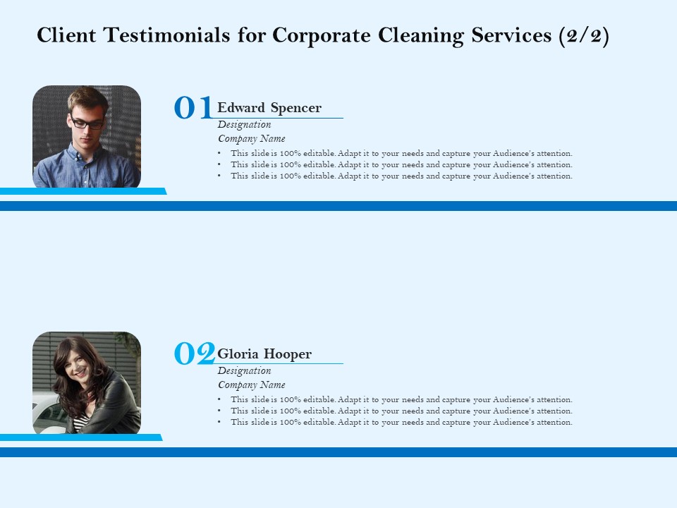 Commercial Cleaning Services Client Testimonials For Corporate Cleaning Services Designation Infographics PDF