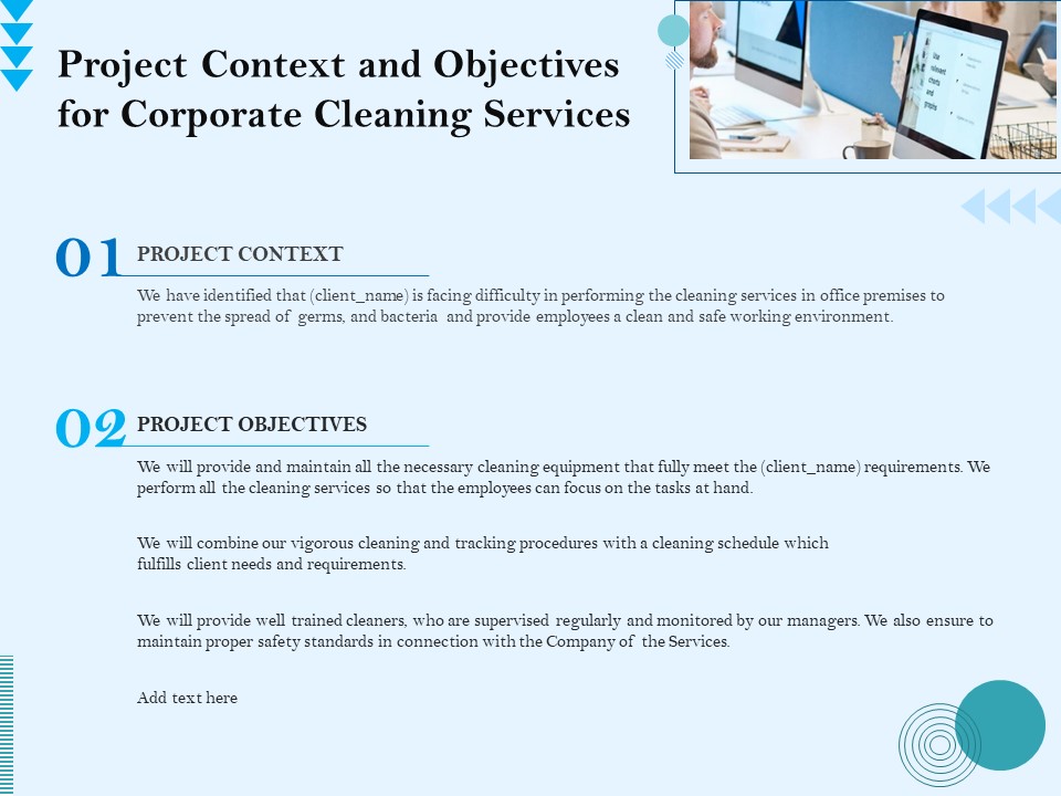 Commercial Cleaning Services Project Context And Objectives For Corporate Cleaning Services Sample PDF