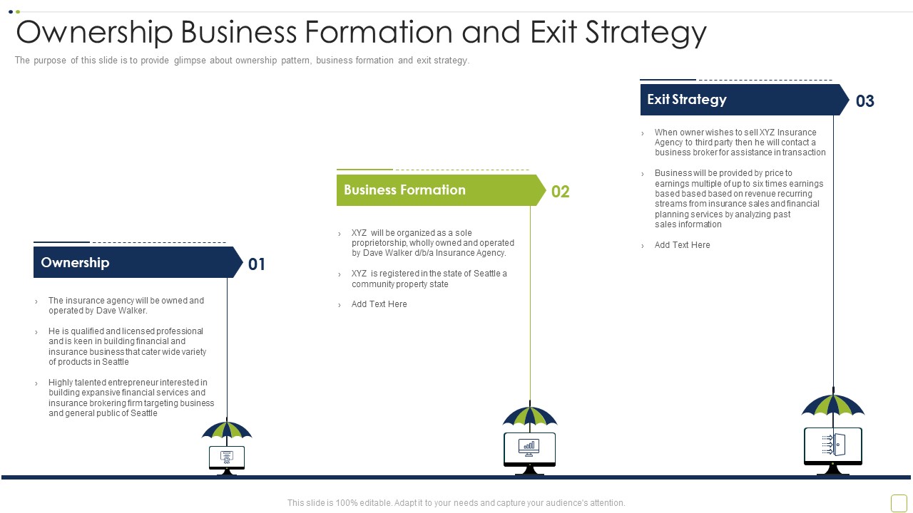 Commercial Insurance Solutions Strategic Plan Ownership Business Formation And Exit Strategy Brochure PDF
