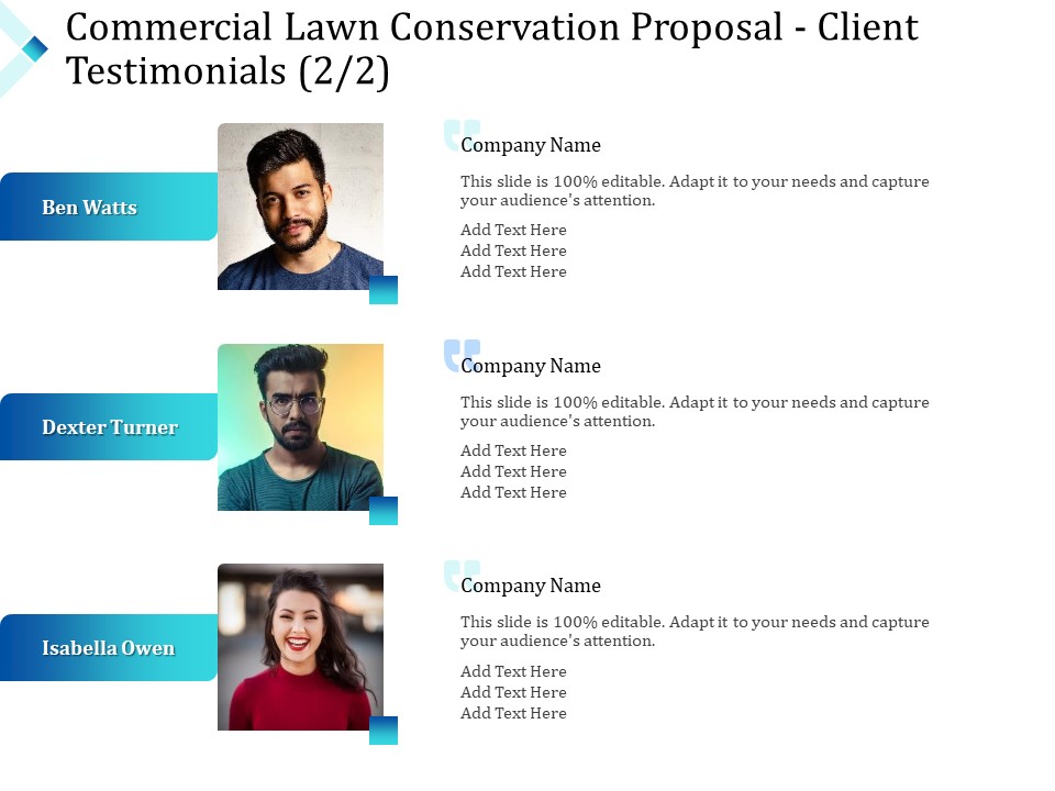 Commercial Lawn Conservation Proposal Client Testimonials Teamwork Ppt Pictures Example PDF