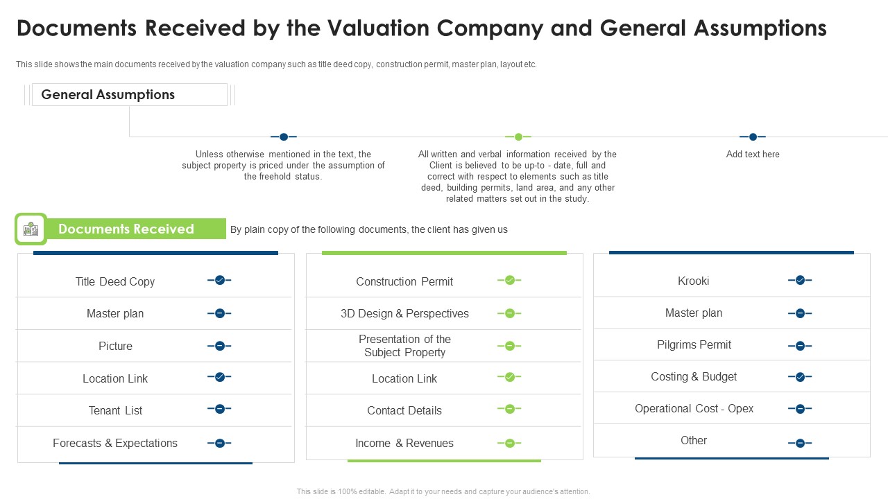 Commercial Property Evaluation Techniques Documents Received By The Valuation Company And General Assumptions Inspiration PDF