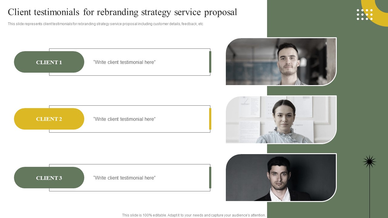 Company Advertising Solutions Client Testimonials For Rebranding Strategy Service Proposal Ideas PDF