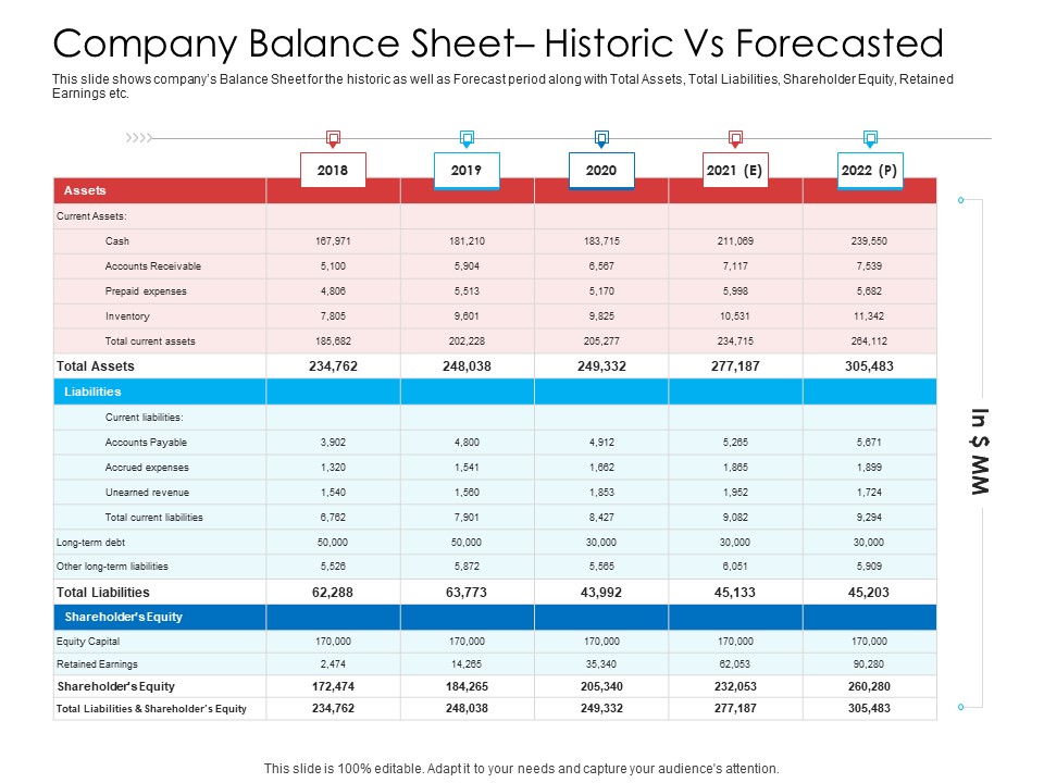 Company Balance Sheet Historic Vs Forecasted Demonstration PDF