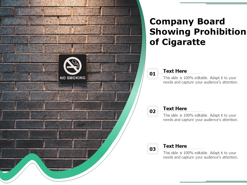 Company Board Showing Prohibition Of Cigaratte Ppt PowerPoint Presentation Gallery Backgrounds PDF