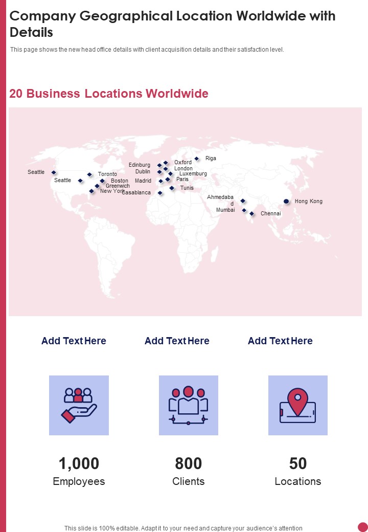 Company Geographical Location Worldwide With Details Template 271 One Pager Documents