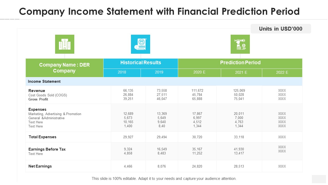 Company Income Statement With Financial Prediction Period Graphics PDF