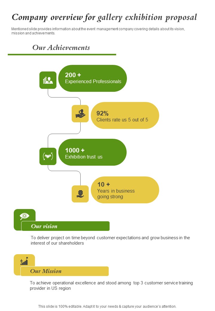Company Overview For Gallery Exhibition Proposal One Pager Sample Example Document