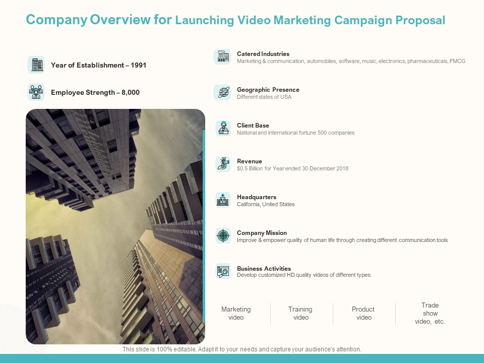 Company Overview For Launching Video Marketing Campaign Proposal Ppt File Topics PDF