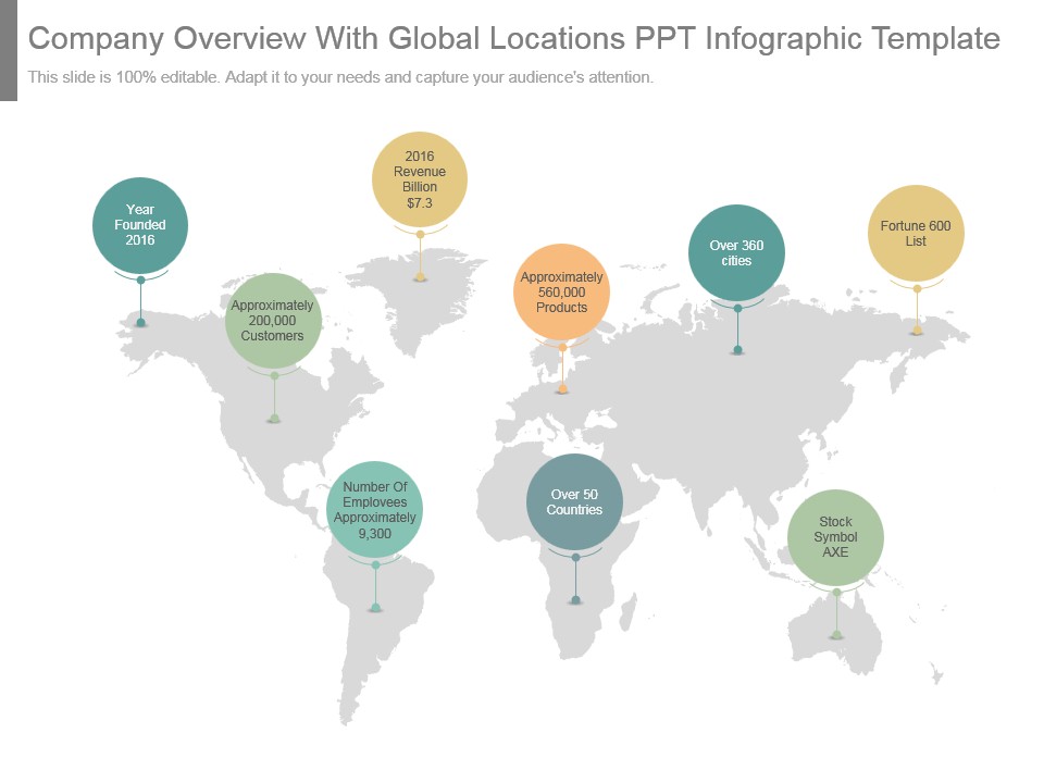 Company Overview With Global Locations Ppt Infographic Template