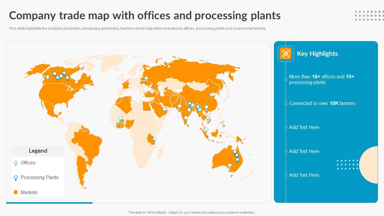 Company Trade Map With Offices And Processing Plants Export Trade Business Profile Elements PDF