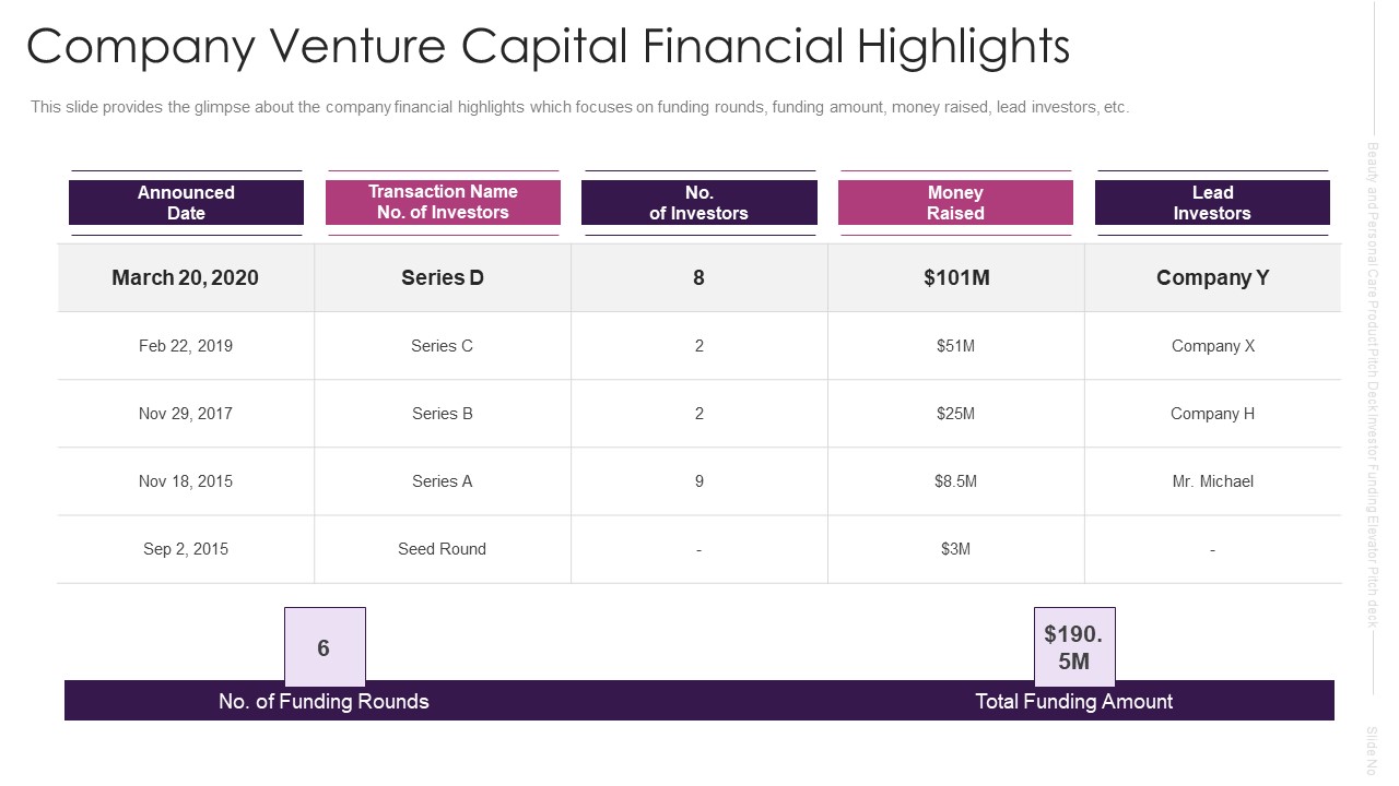 Company Venture Capital Financial Highlights Brochure PDF