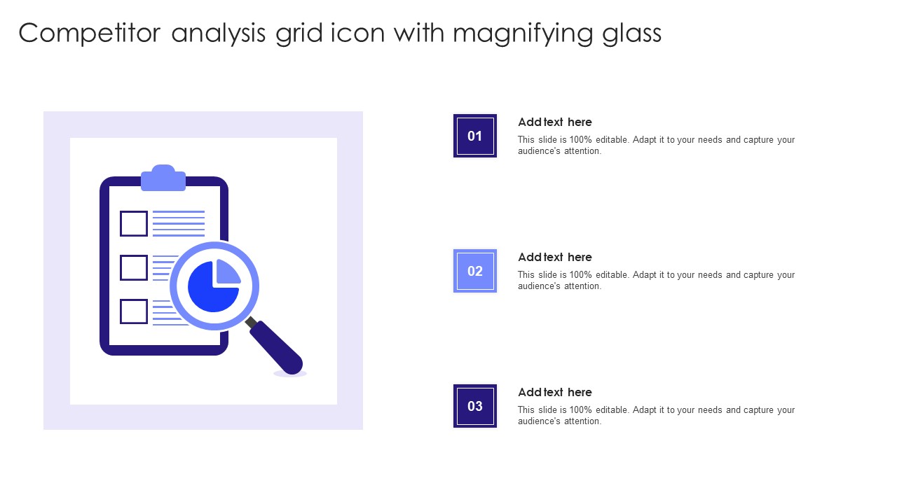 Competitor Analysis Grid Icon With Magnifying Glass Microsoft PDF
