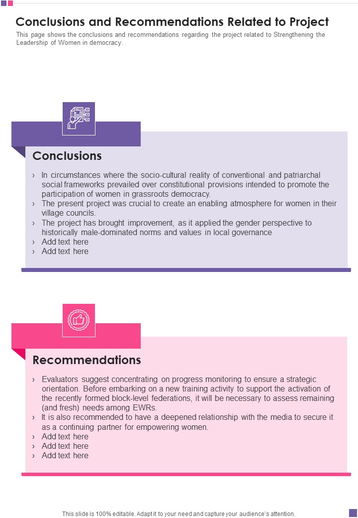 Conclusions And Recommendations Related To Project Template 112 One Pager Documents