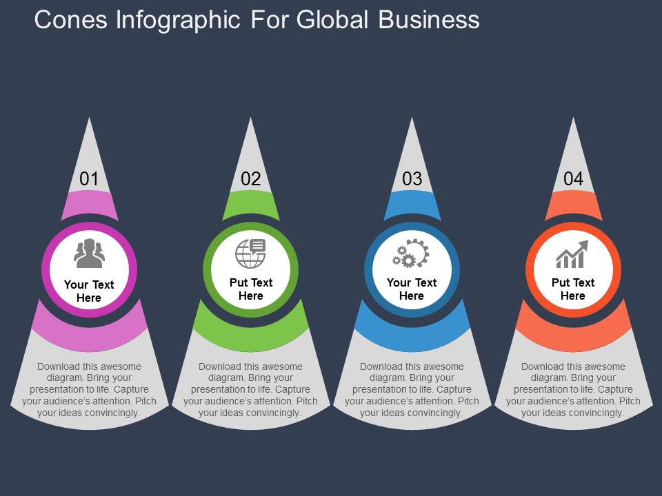 Cones Infographic For Global Business Powerpoint Templates