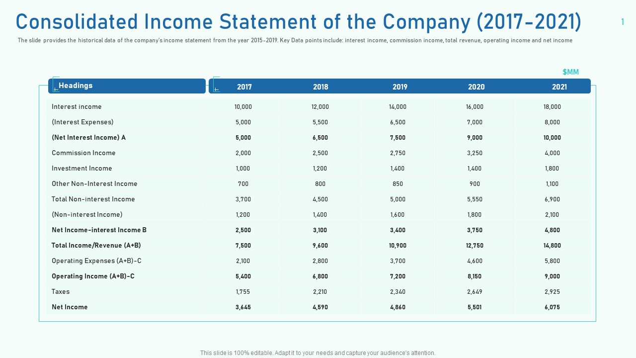 Consolidated Income Statement Of The Company 2017 To 2021 Ppt Visual Aids Pictures PDF