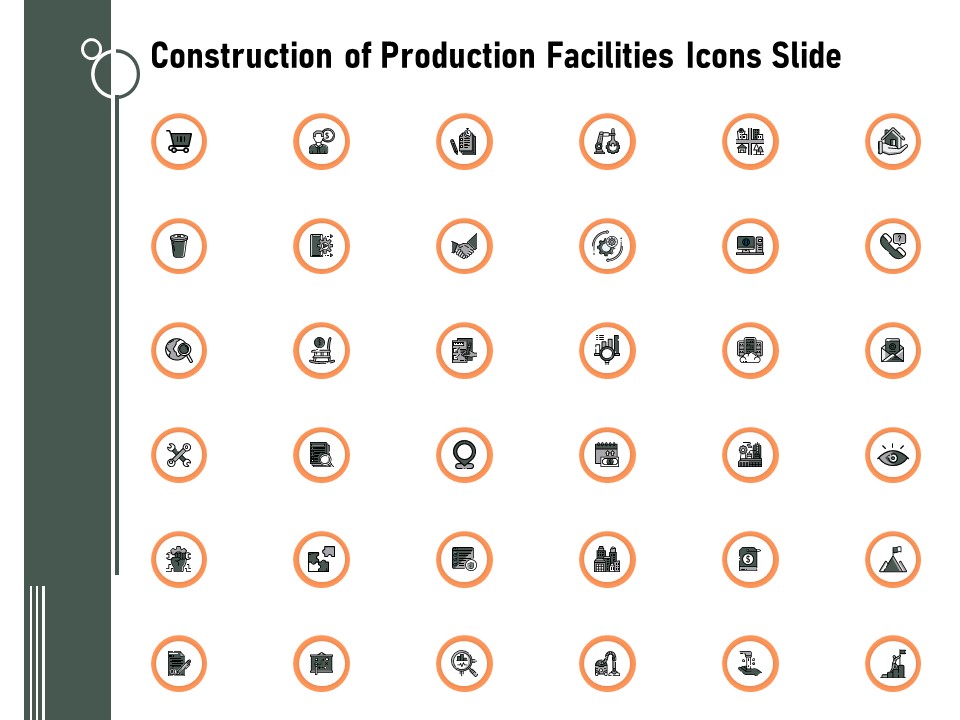 Construction Of Production Facilities Icons Slide Ppt Icon Diagrams PDF