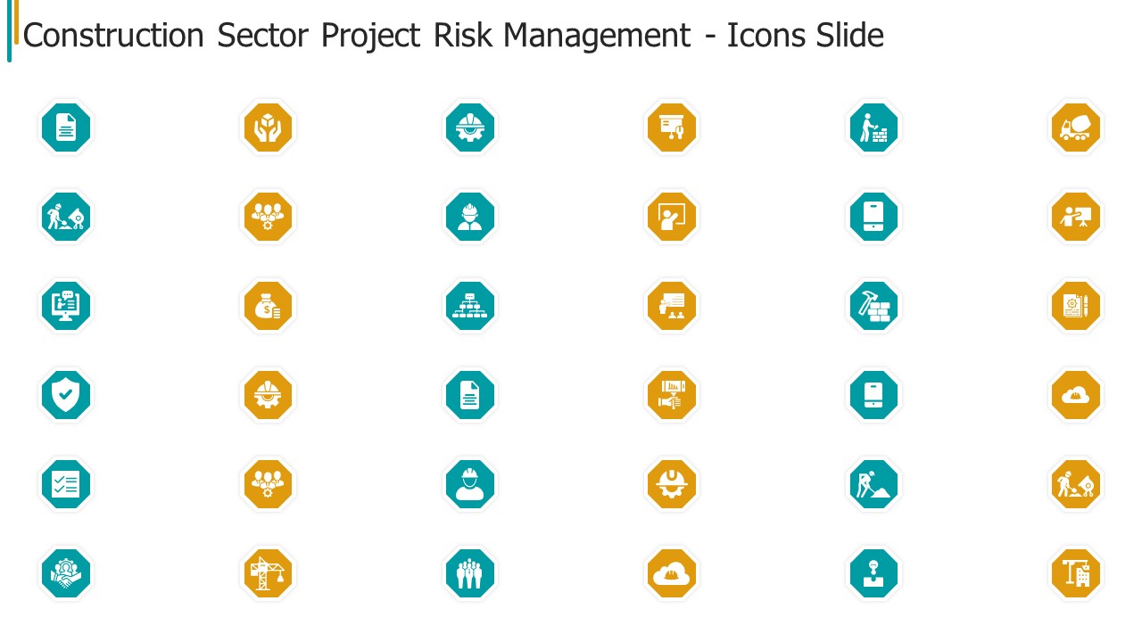 Construction Sector Project Risk Management Icons Slide Designs PDF