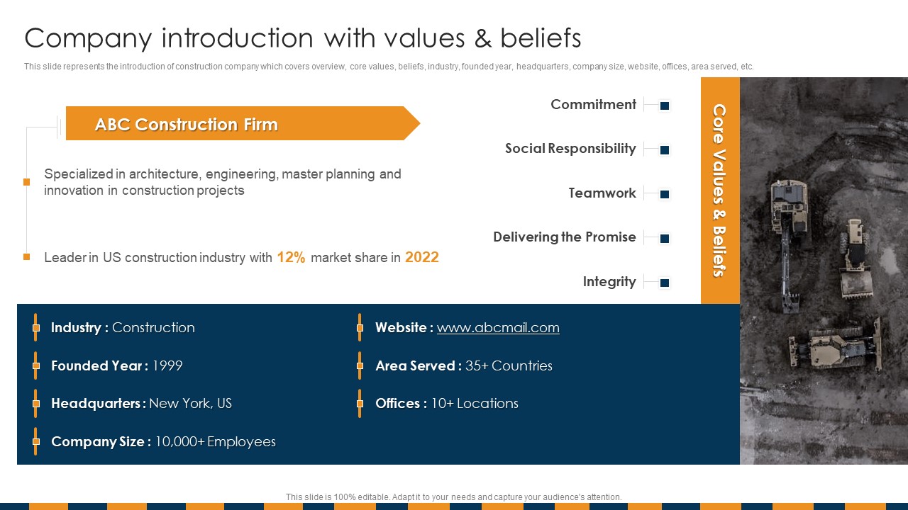 Construction Services Company Profile Company Introduction With Values Rules PDF