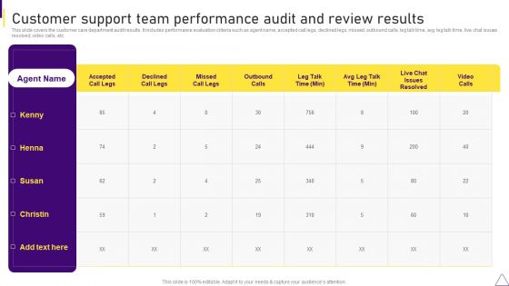 Consumer Journey Mapping Techniques Customer Support Team Performance Audit And Review Results Professional PDF
