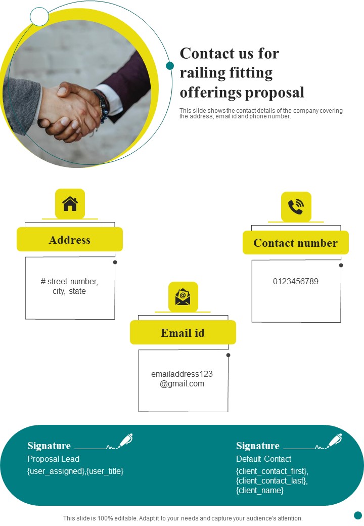 Contact Us For Railing Fitting Offerings Proposal One Pager Sample Example Document