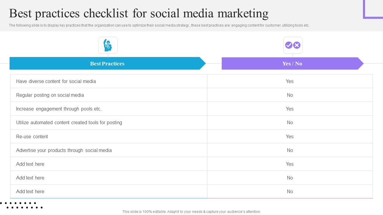 Content And Permission Marketing Tactics For Enhancing Business Best Practices Checklist For Social Media Marketing Infographics PDF