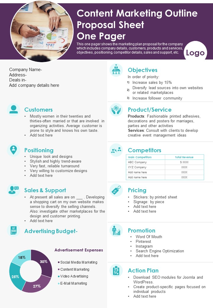 Content Marketing Outline Proposal Sheet PDF Document PPT Template