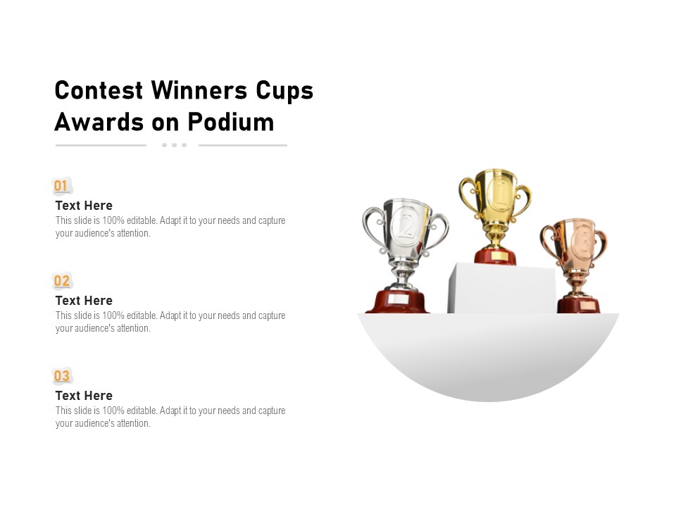 Contest Winners Cups Awards On Podium Ppt PowerPoint Presentation File Pictures PDF