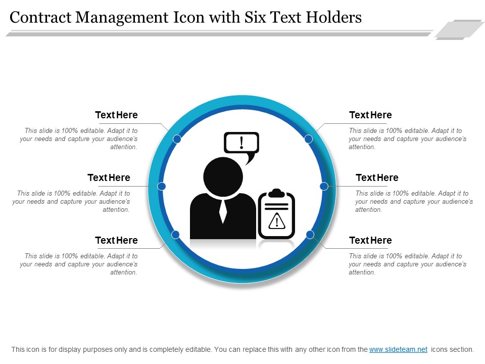 Contract Management Icon With Six Text Holders Ppt PowerPoint Presentation Model Clipart Images