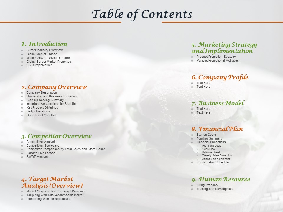 Convenience Food Business Plan Table Of Contents Ppt Gallery Show PDF