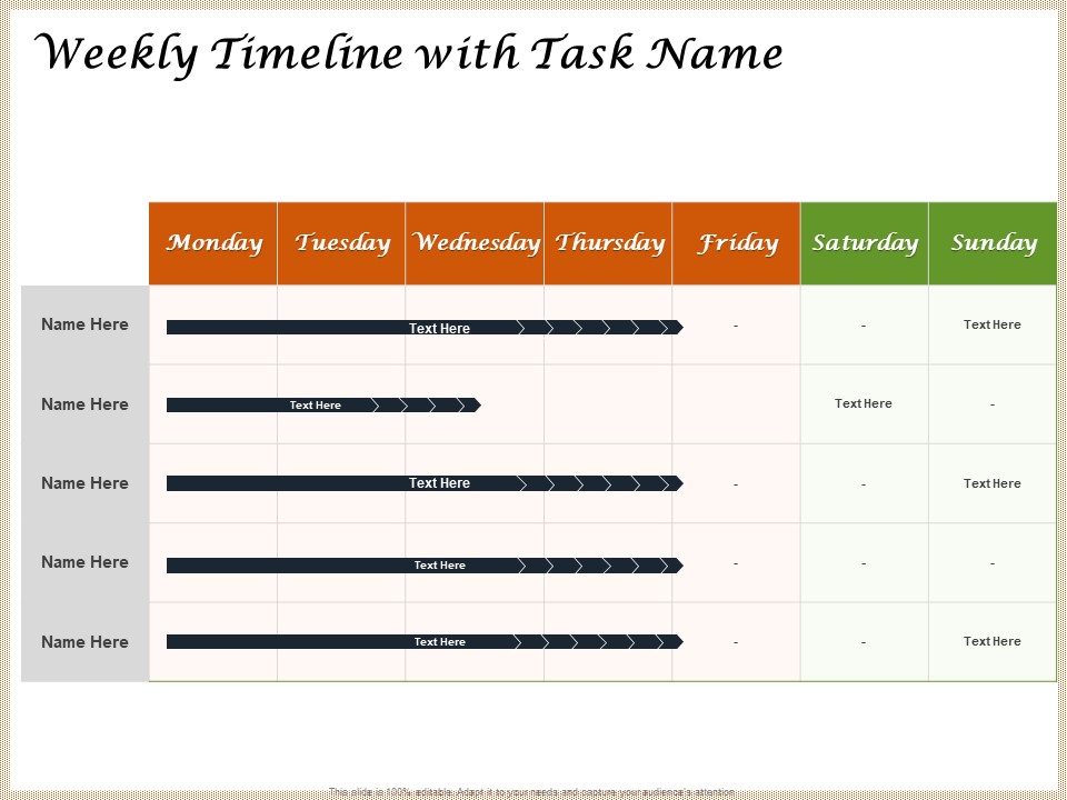 Convenience Food Business Plan Weekly Timeline With Task Name Ppt Model Visual Aids PDF