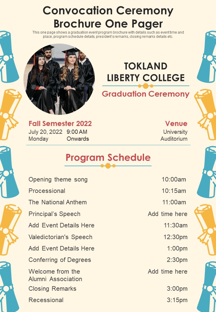 Convocation Ceremony Brochure One Pager PDF Document PPT Template
