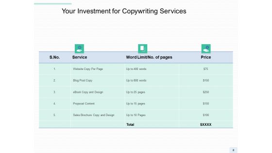 Copywriting Service Proposal Ppt PowerPoint Presentation Complete Deck With Slides