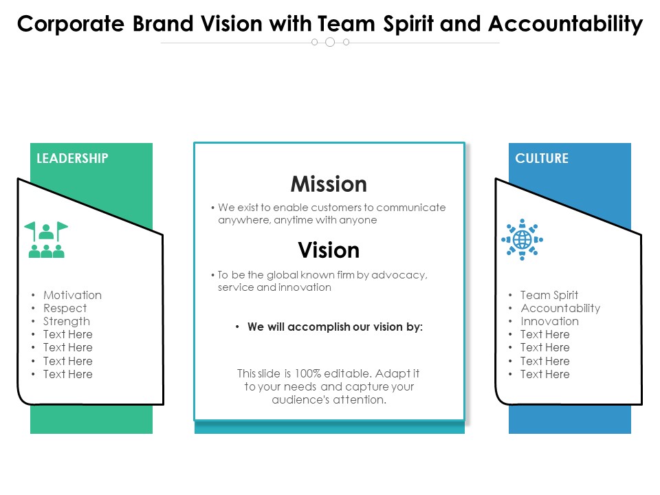 Corporate Brand Vision With Team Spirit And Accountability Ppt PowerPoint Presentation File Background Image PDF