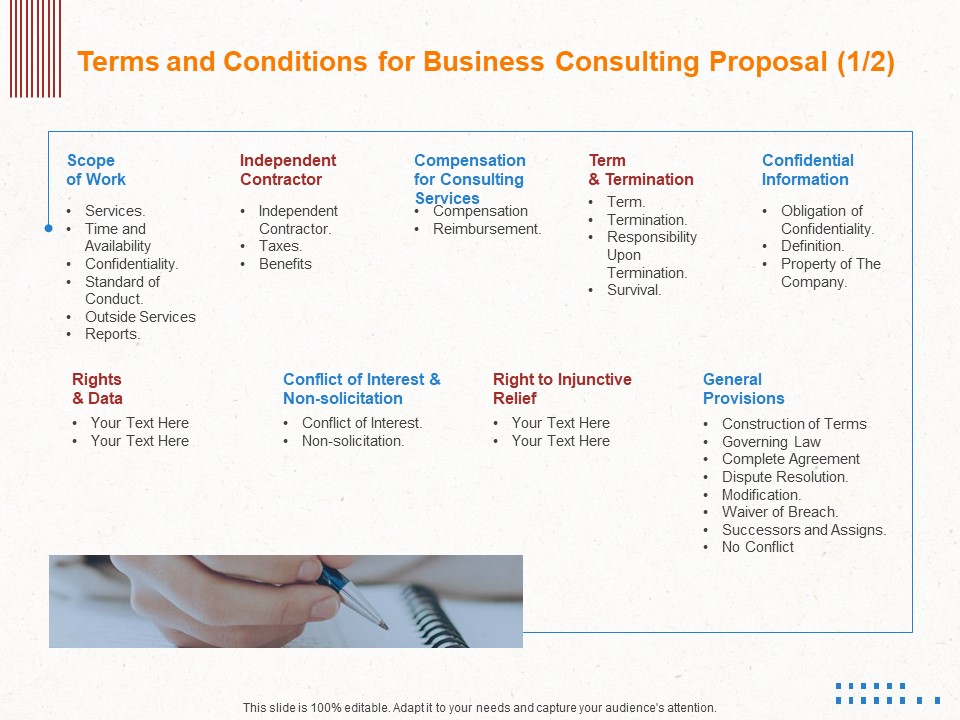 Corporate Consulting Terms And Conditions For Business Consulting Proposal General Portrait PDF