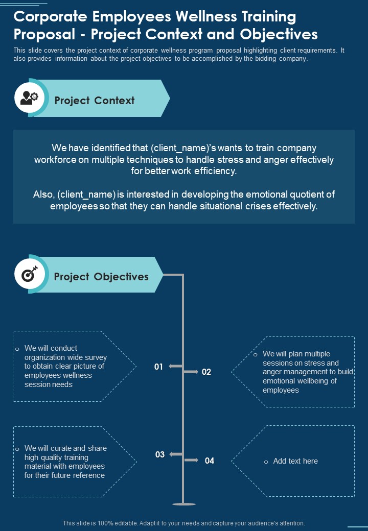 Corporate Employees Wellness Training Proposal Project Context And Objectives One Pager Sample Example Document