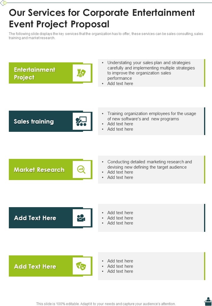 Corporate Entertainment Event Project Proposal For Our Services One Pager Sample Example Document