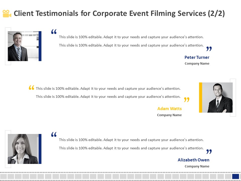 Corporate Event Filming Client Testimonials For Corporate Event Filming Services Audience Brochure PDF