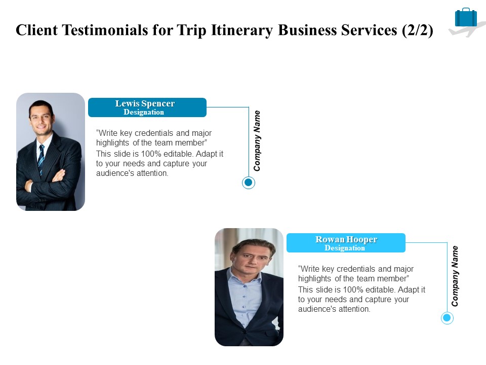 Corporate Travel Itinerary Client Testimonials For Trip Itinerary Business Services Company Information PDF