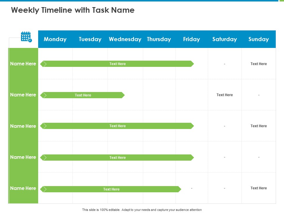 Corporate Turnaround Strategies Weekly Timeline With Task Name Ppt Inspiration Maker PDF